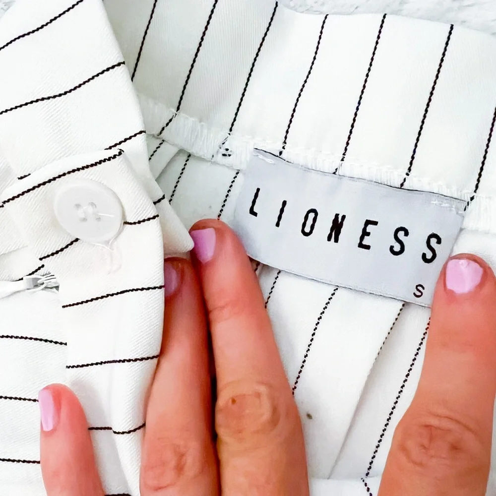LIONESS White & Black Pin Stripe Pleated High Rise Mini Skirt